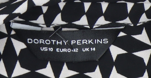 Dorothy Perkins Women’s Black Geometric Button-Up Shirt UK 14