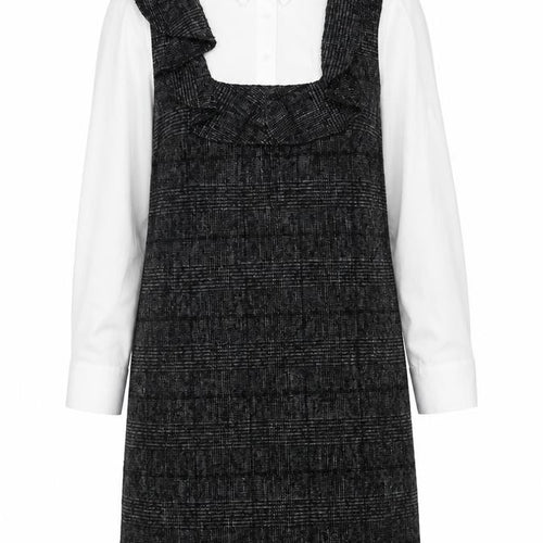 Zara Women Black Check Ruffle Pinafore Dress Size 8 Workwear