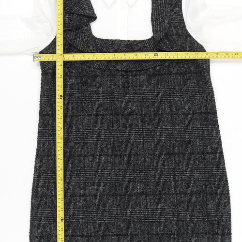 Zara Women Black Check Ruffle Pinafore Dress Size 8 Workwear