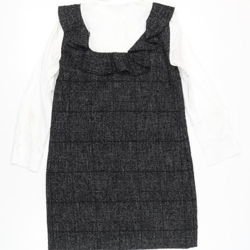 Zara Women Black Check Ruffle Pinafore Dress Size 8 Workwear
