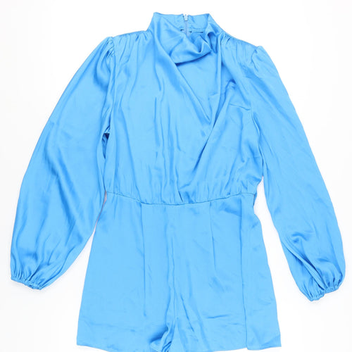 River Island Women’s Blue Size 10 Long Sleeve Satin Playsuit