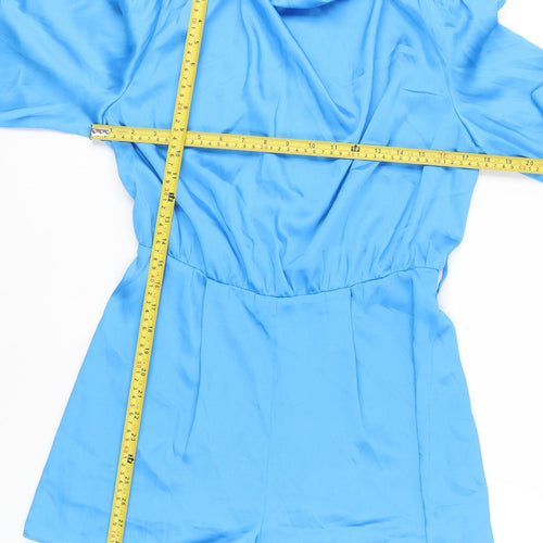 River Island Women’s Blue Size 10 Long Sleeve Satin Playsuit
