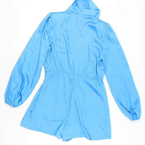 River Island Women’s Blue Size 10 Long Sleeve Satin Playsuit