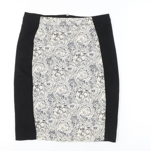 H&M Women’s Black White Floral Pencil Skirt Size 10 Knee Length