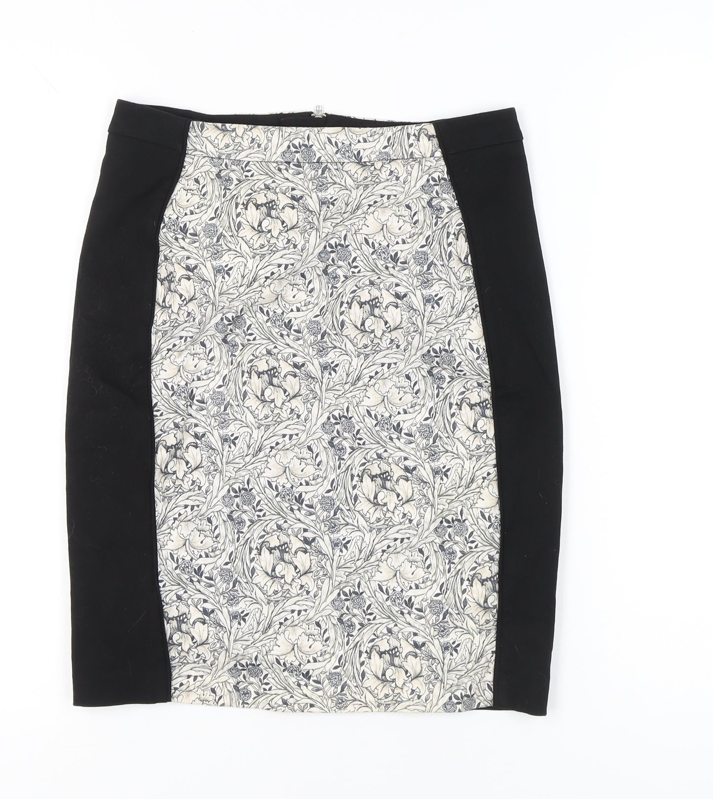 H&M Women’s Black White Floral Pencil Skirt Size 10 Knee Length