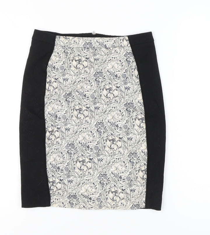 H&M Women’s Black White Floral Pencil Skirt Size 10 Knee Length