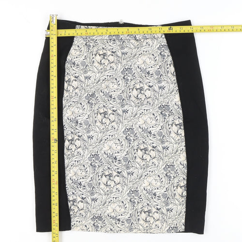 H&M Women’s Black White Floral Pencil Skirt Size 10 Knee Length