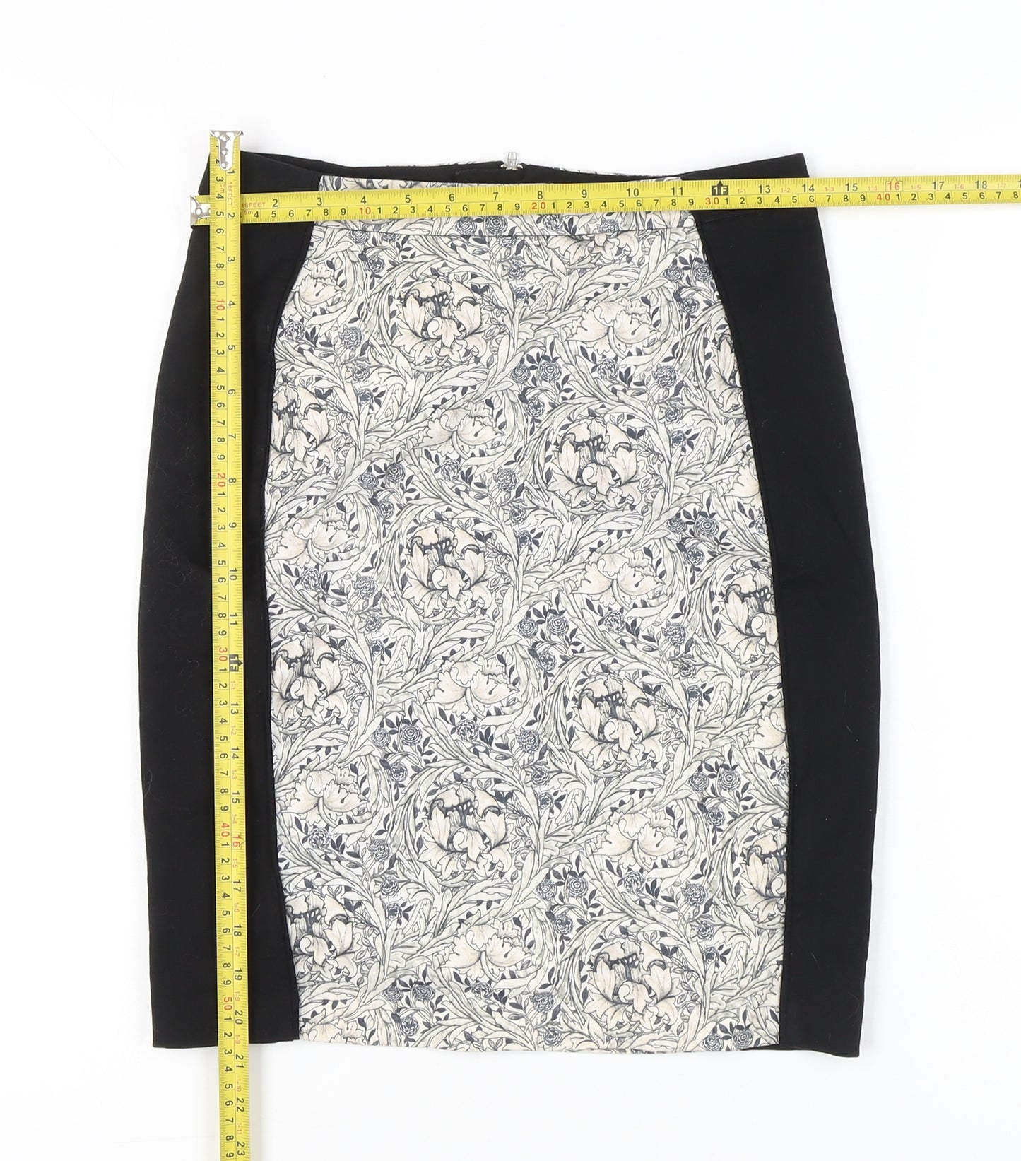 H&M Women’s Black White Floral Pencil Skirt Size 10 Knee Length