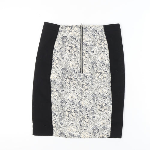 H&M Women’s Black White Floral Pencil Skirt Size 10 Knee Length
