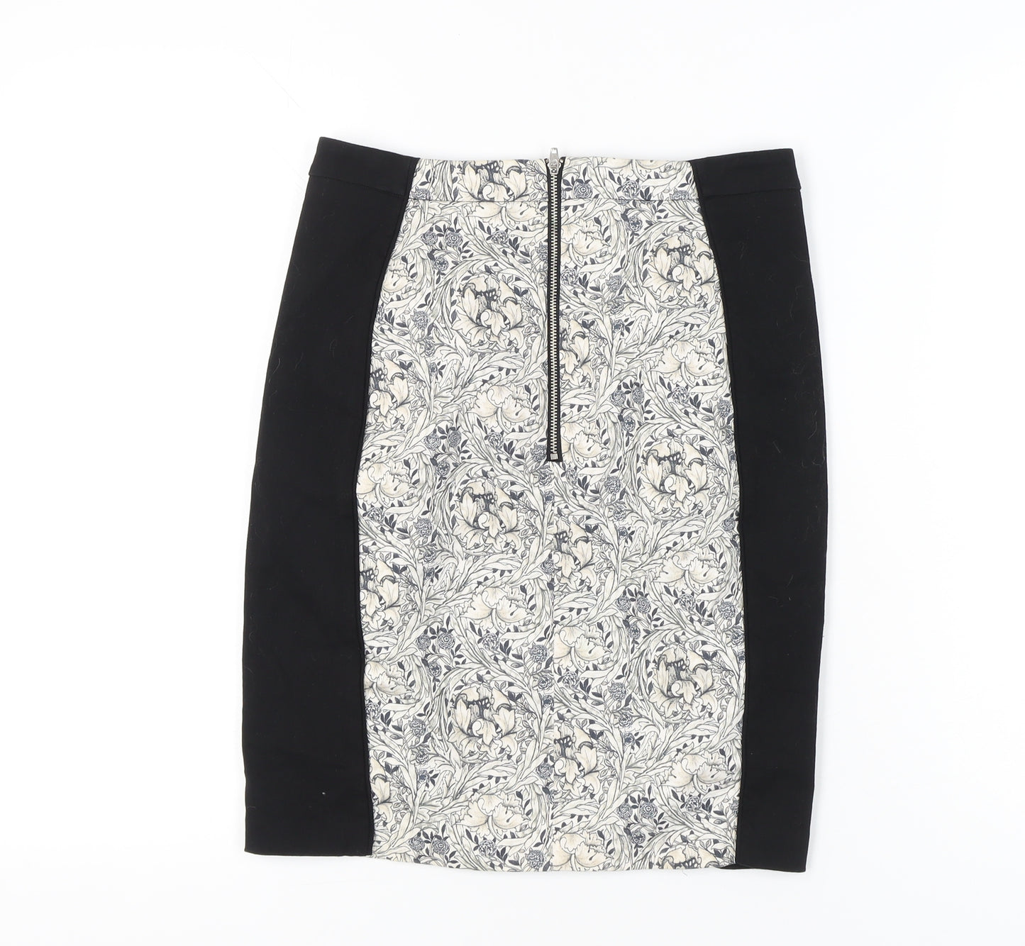 H&M Women’s Black White Floral Pencil Skirt Size 10 Knee Length