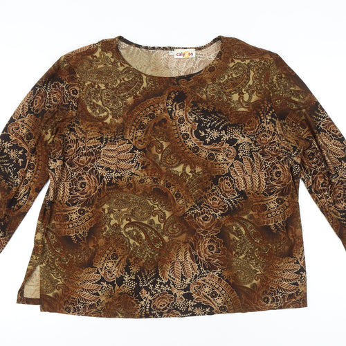Calypso Womens Brown Paisley Tunic Blouse XL Long Sleeve Casual
