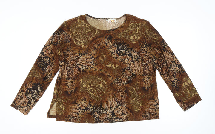 Calypso Womens Brown Paisley Tunic Blouse XL Long Sleeve Casual