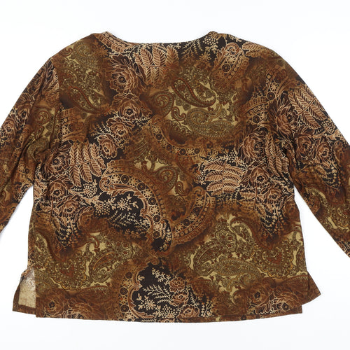 Calypso Womens Brown Paisley Tunic Blouse XL Long Sleeve Casual