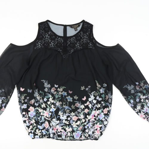 Lipsy Womens Black Floral Cold Shoulder Tunic Blouse UK 12