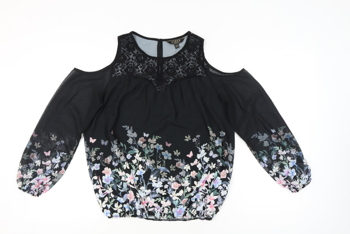 Lipsy Womens Black Floral Cold Shoulder Tunic Blouse UK 12