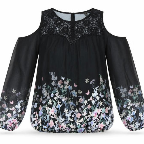 Lipsy Womens Black Floral Cold Shoulder Tunic Blouse UK 12