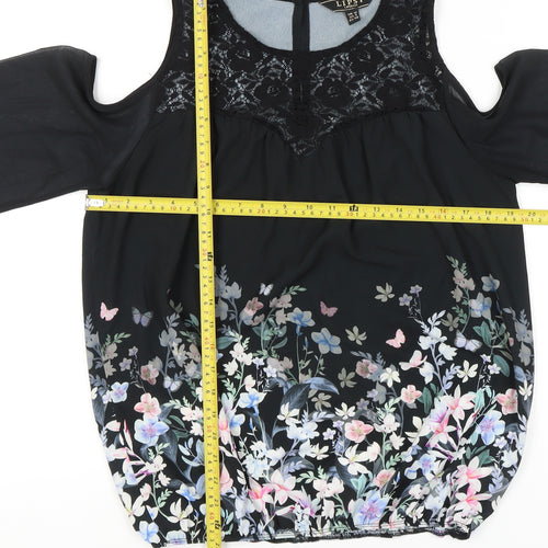 Lipsy Womens Black Floral Cold Shoulder Tunic Blouse UK 12