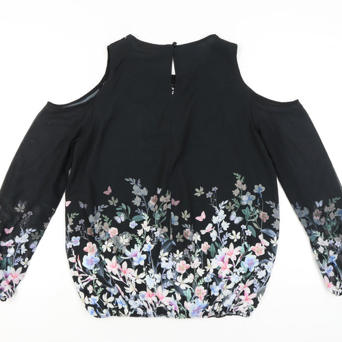 Lipsy Womens Black Floral Cold Shoulder Tunic Blouse UK 12