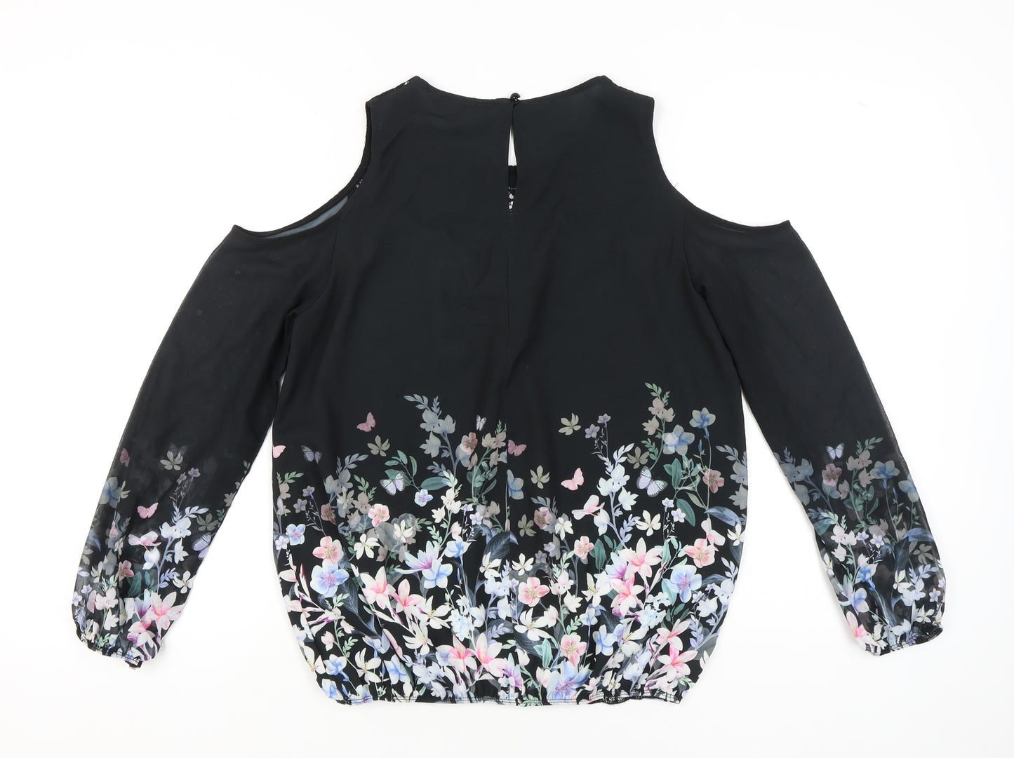 Lipsy Womens Black Floral Cold Shoulder Tunic Blouse UK 12