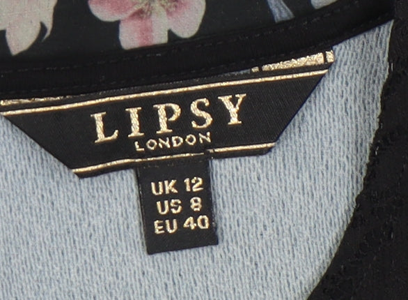 Lipsy Womens Black Floral Cold Shoulder Tunic Blouse UK 12