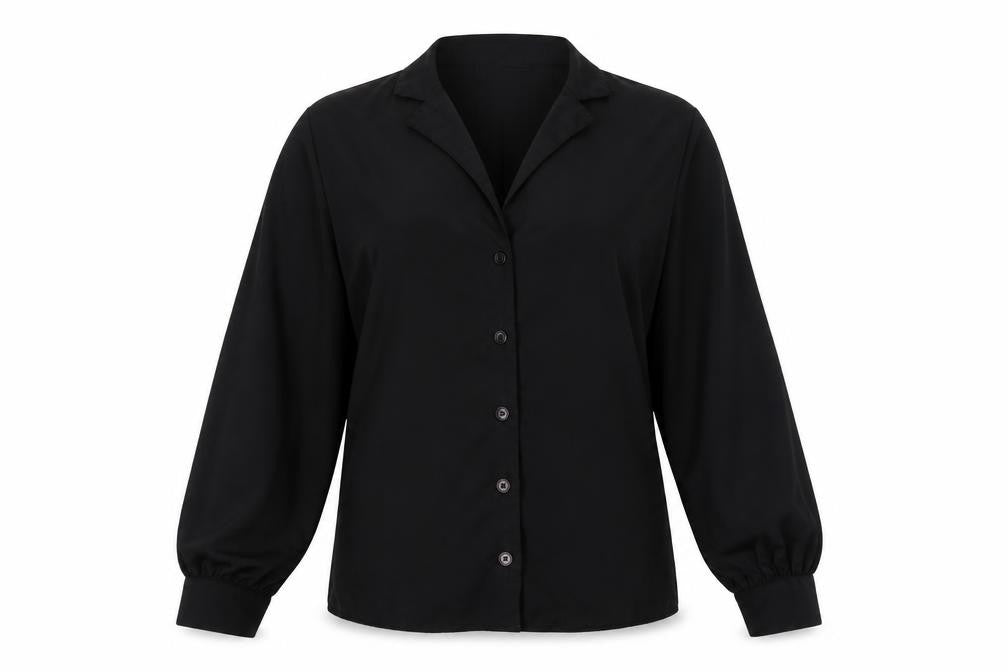 Front view of Very Women Black, size 6, Button-Up Long Sleeve Polyester Shirt