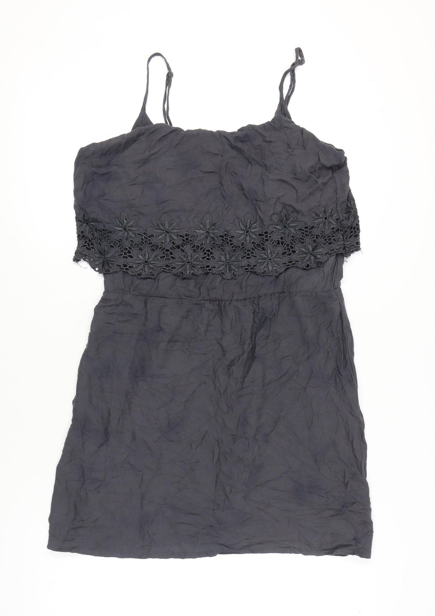 ONLY Women’s Black Size 12 Slip Dress Embroidered Floral Summer Casual