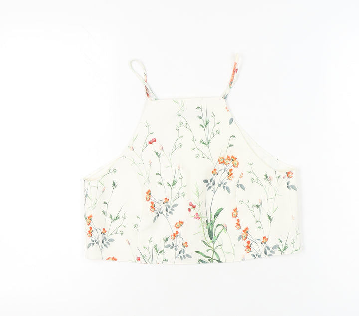 Zara Women Ivory Floral Halter Camisole Top Size 12