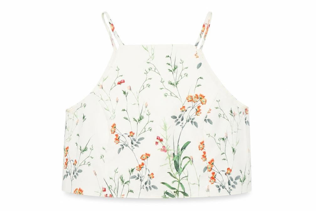 Zara Women Ivory Floral Halter Camisole Top Size 12