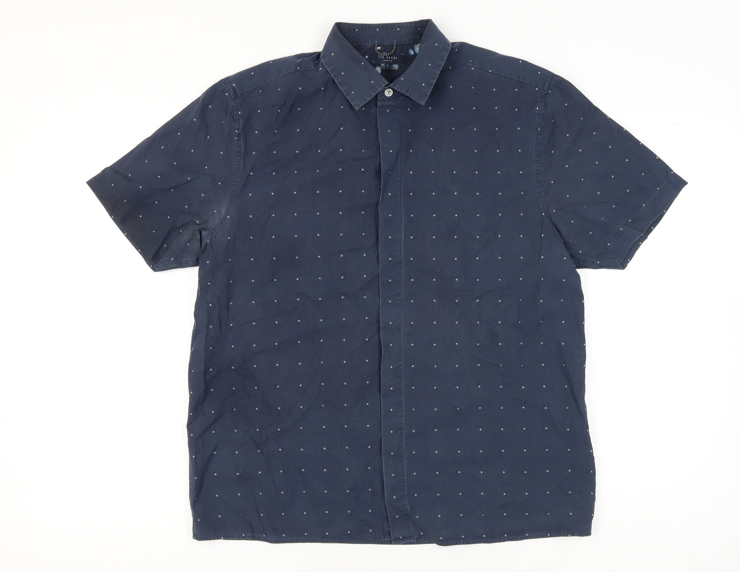 Ted Baker Men’s Blue Polka Dot Short Sleeve Button-Up Shirt Size L