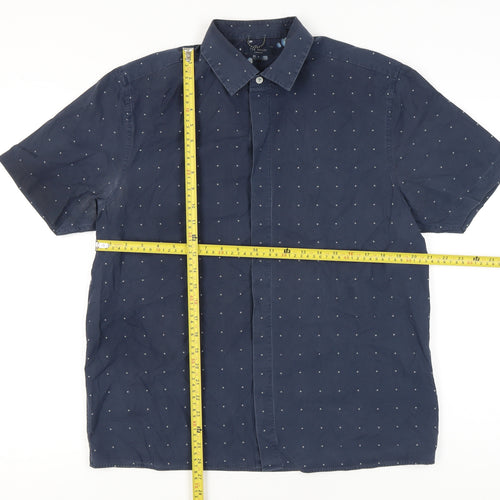 Ted Baker Men’s Blue Polka Dot Short Sleeve Button-Up Shirt Size L