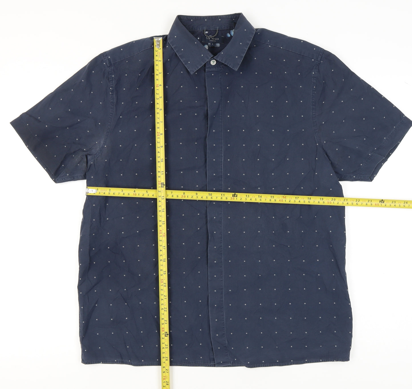 Ted Baker Men’s Blue Polka Dot Short Sleeve Button-Up Shirt Size L