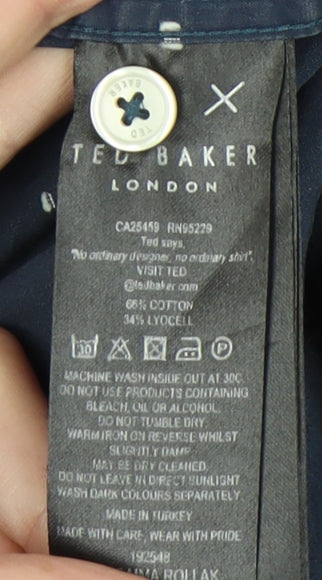 Ted Baker Men’s Blue Polka Dot Short Sleeve Button-Up Shirt Size L