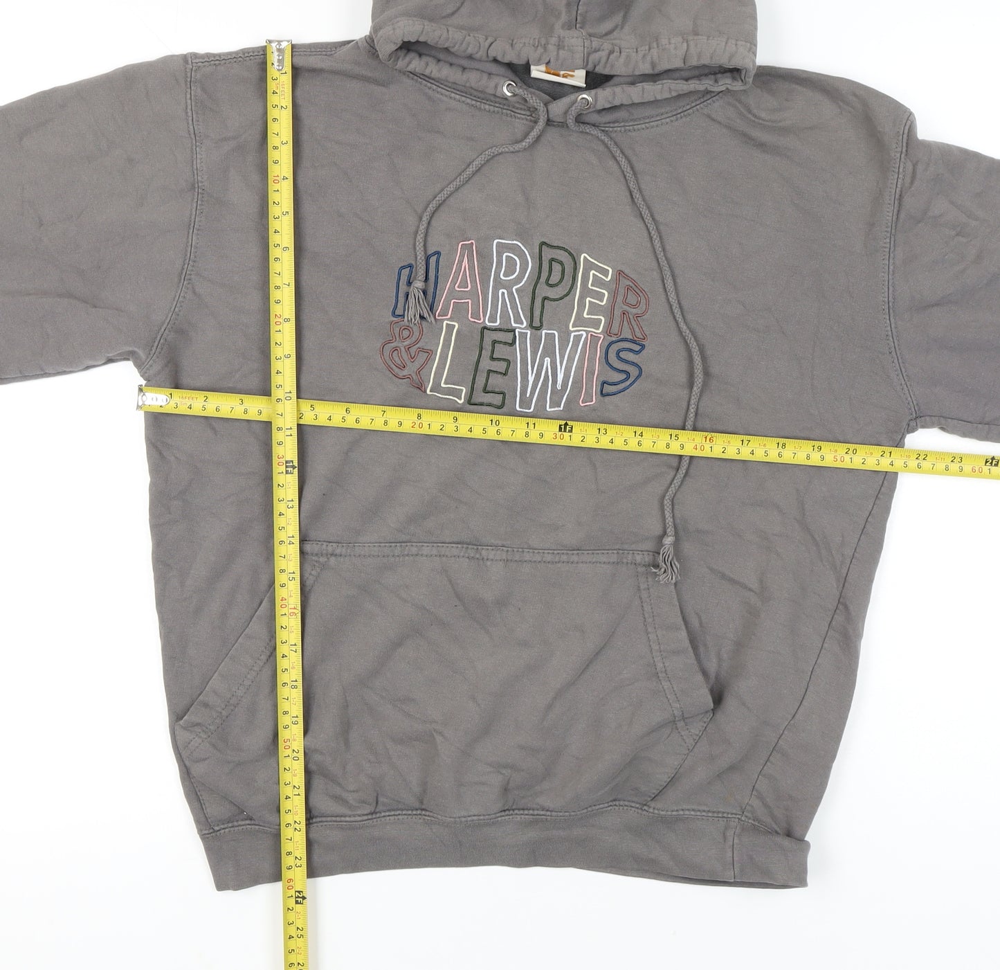 Harper & Lewis Womens Grey Pullover Hoodie Medium Embroidered Logo