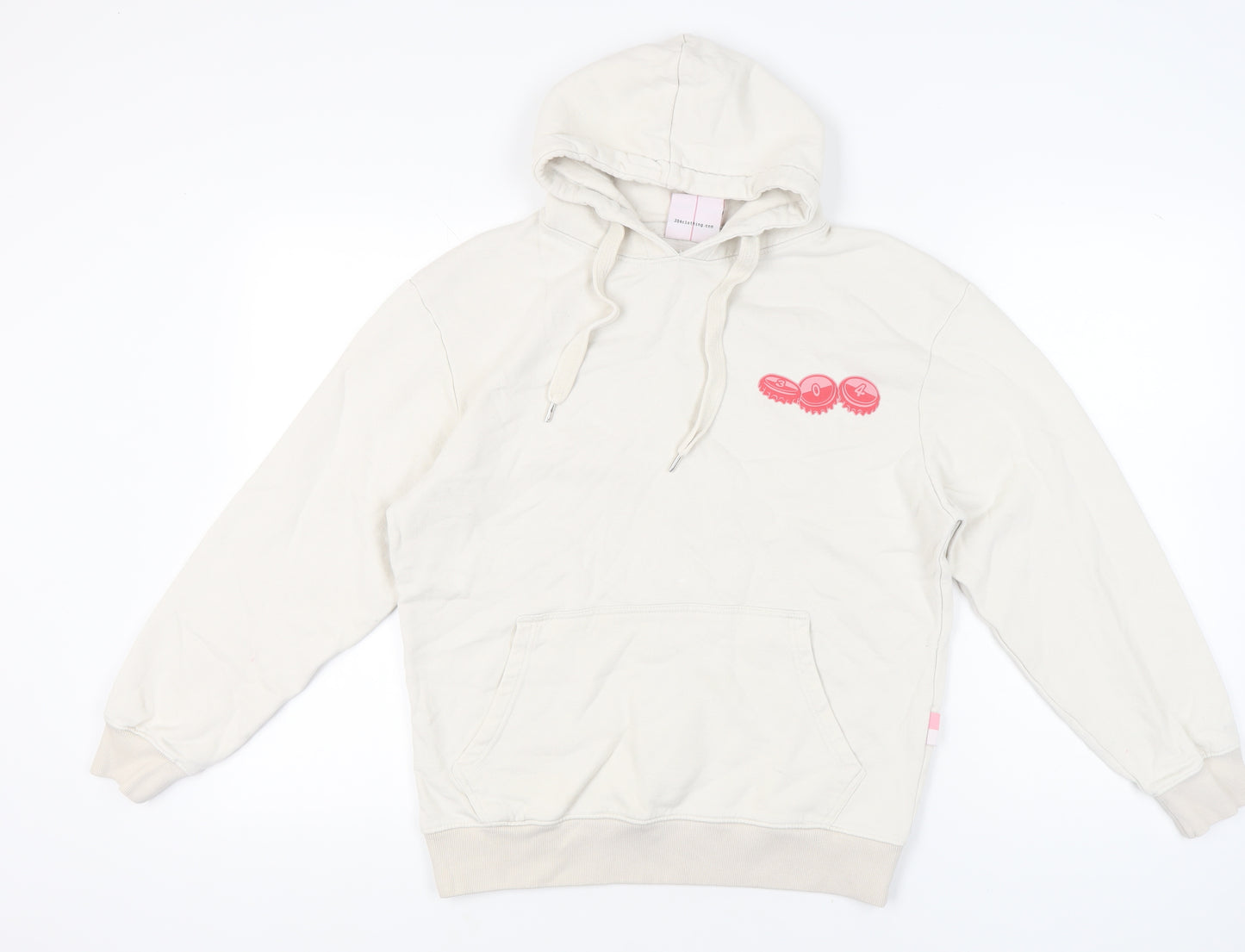 304 Womens Small Beige Hoodie Pullover Cotton Blend Graphic Print