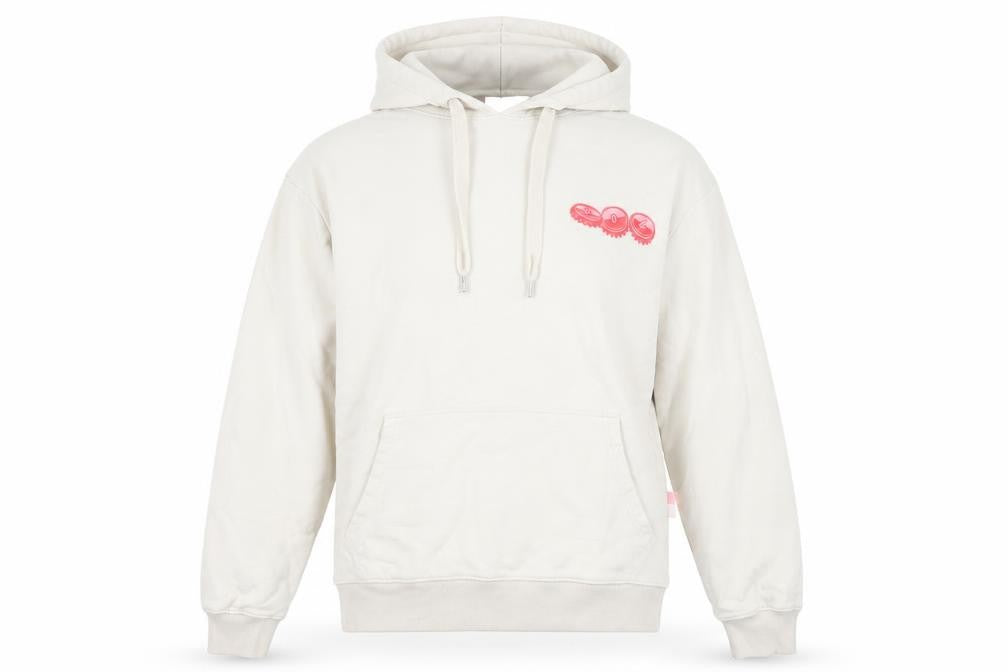 Front view of 304 women’s small beige hoodie pullover cotton blend graphic print