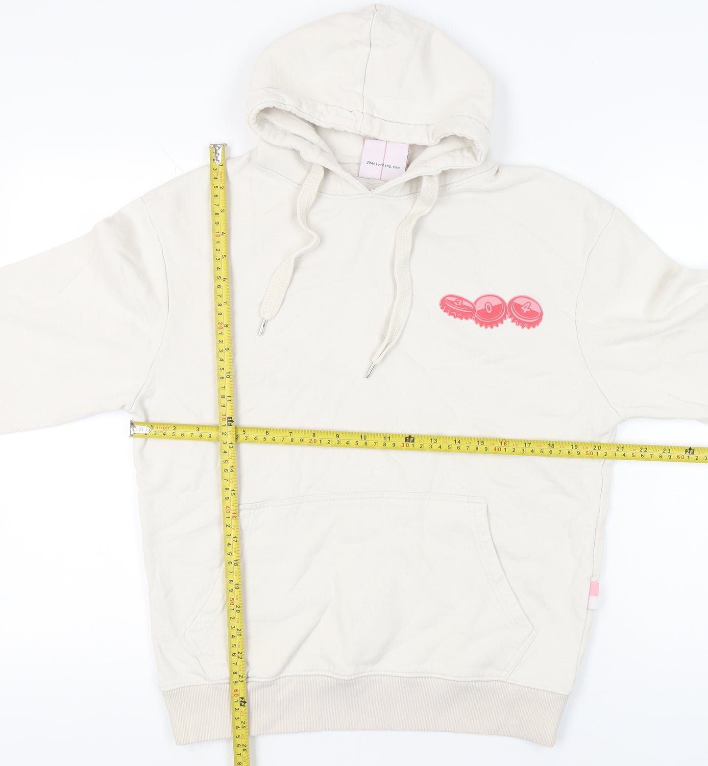 304 Womens Small Beige Hoodie Pullover Cotton Blend Graphic Print