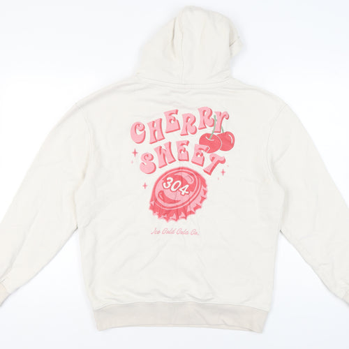 304 Womens Small Beige Hoodie Pullover Cotton Blend Graphic Print