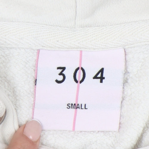 304 Womens Small Beige Hoodie Pullover Cotton Blend Graphic Print