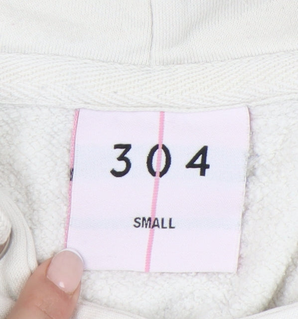 304 Womens Small Beige Hoodie Pullover Cotton Blend Graphic Print