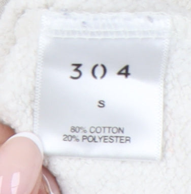 304 Womens Small Beige Hoodie Pullover Cotton Blend Graphic Print