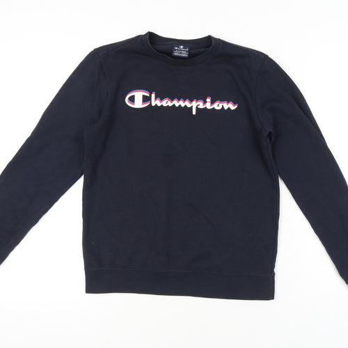 Champion Boys Black 13-14Y Logo Pullover Sweatshirt Crew Neck