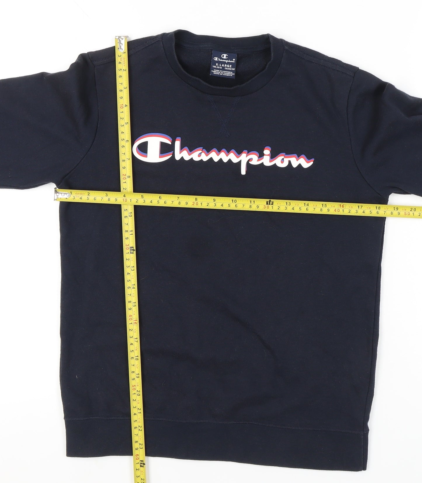 Champion Boys Black 13-14Y Logo Pullover Sweatshirt Crew Neck