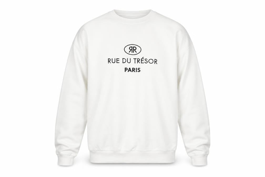 Front view of ASOS Men’s White Logo Sweatshirt XS Pullover Paris Graphic