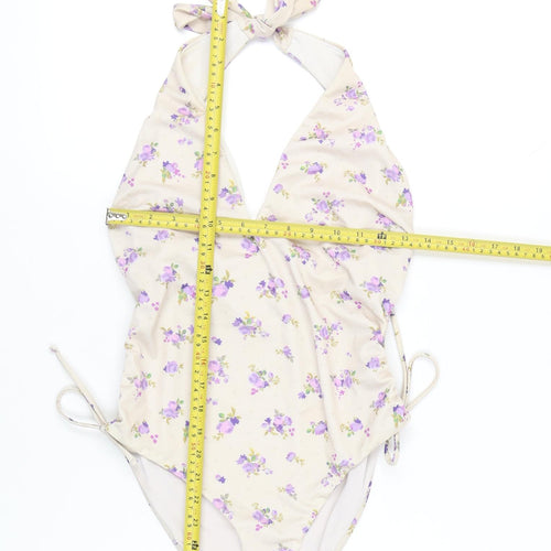 CRIS Design Womens Beige Floral Halter One Piece Swimsuit Size 10