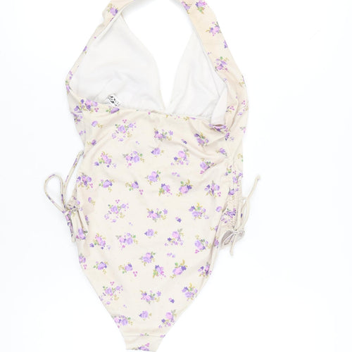 CRIS Design Womens Beige Floral Halter One Piece Swimsuit Size 10