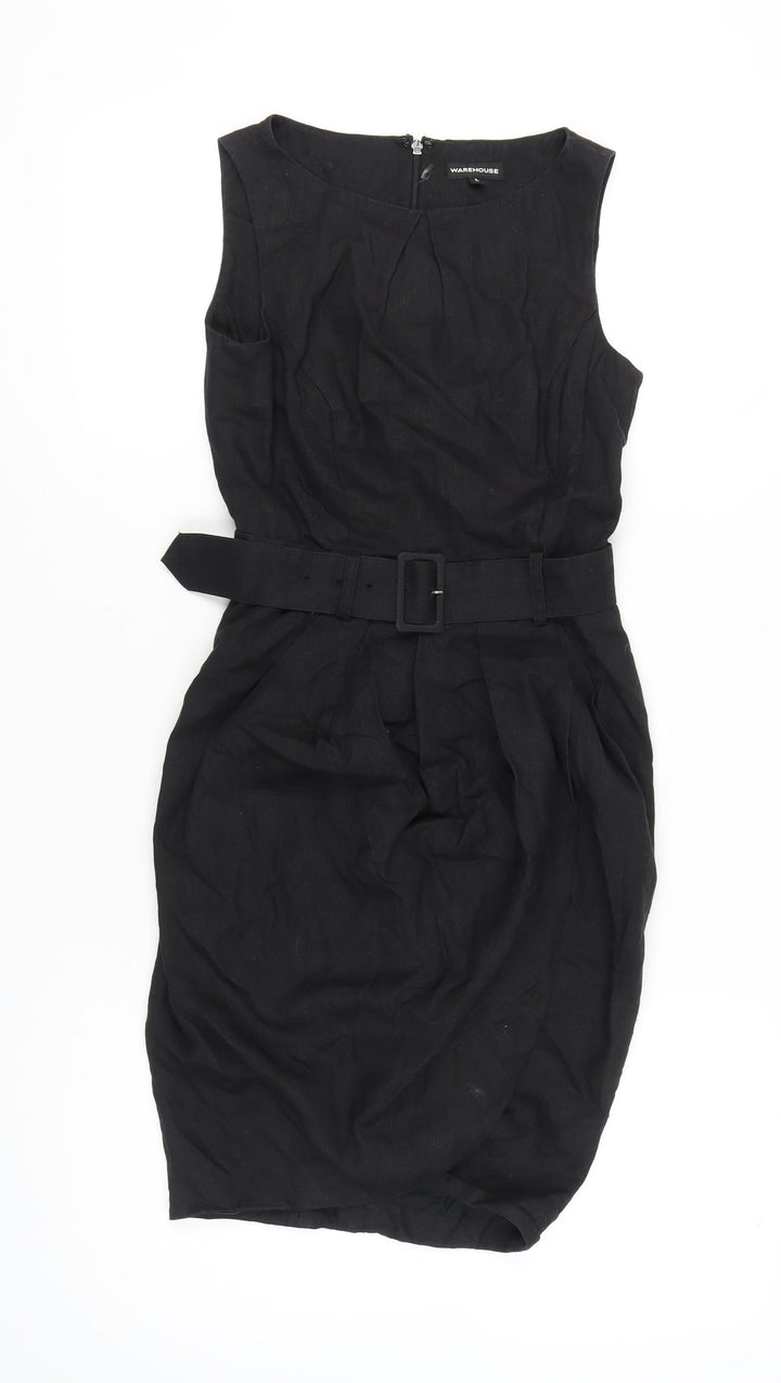 Warehouse Women’s Black Sheath Dress UK 8 Knee Length Sleeveless