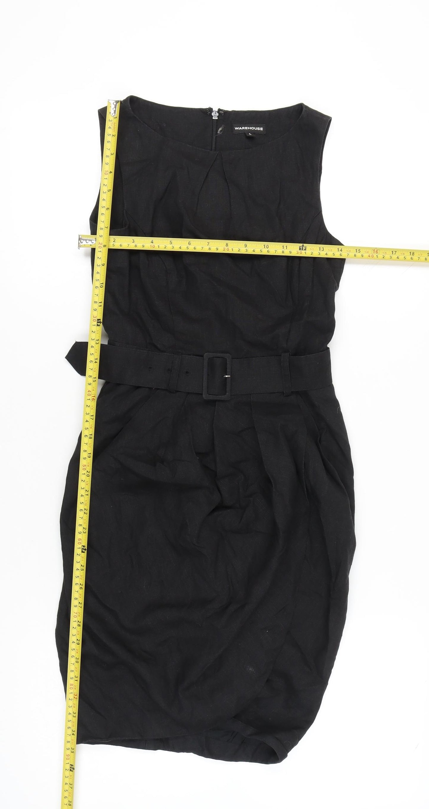 Warehouse Women’s Black Sheath Dress UK 8 Knee Length Sleeveless