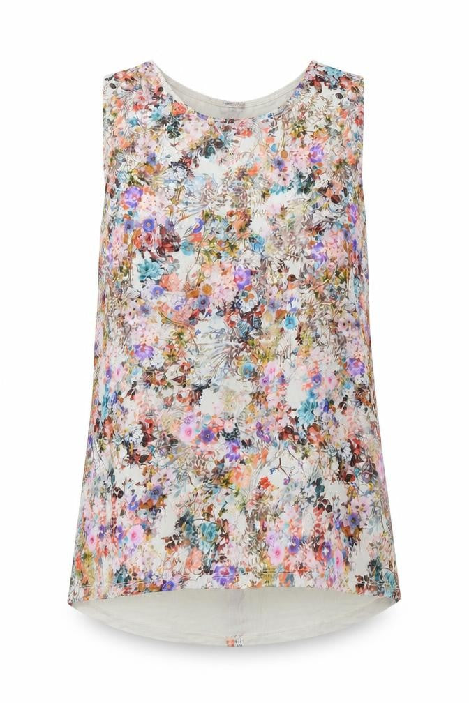 Front view of Warehouse women’s multicoloured floral blouse uk 16 scoop neck