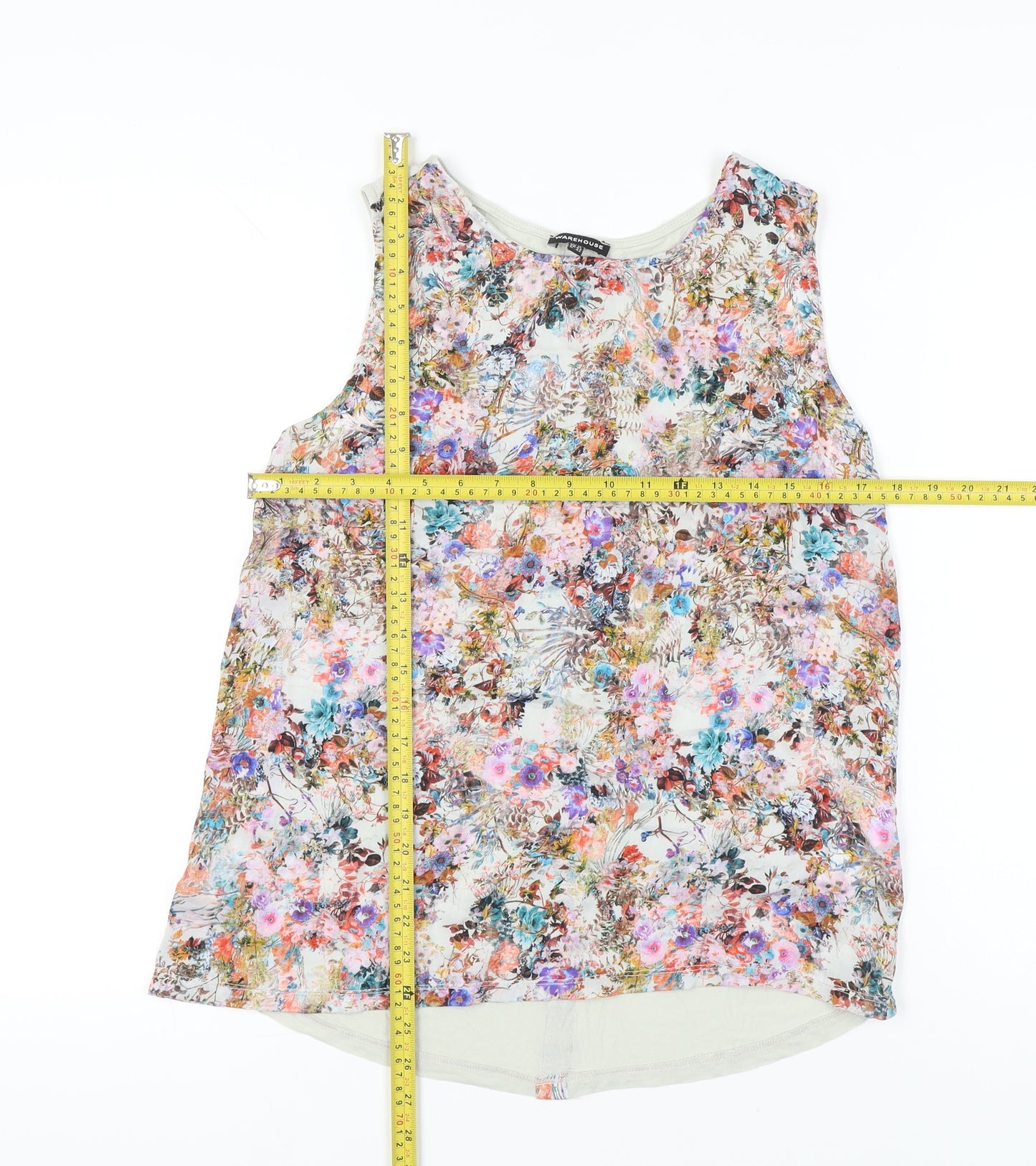 Warehouse Womens Multicoloured Floral Blouse UK 16 Scoop Neck