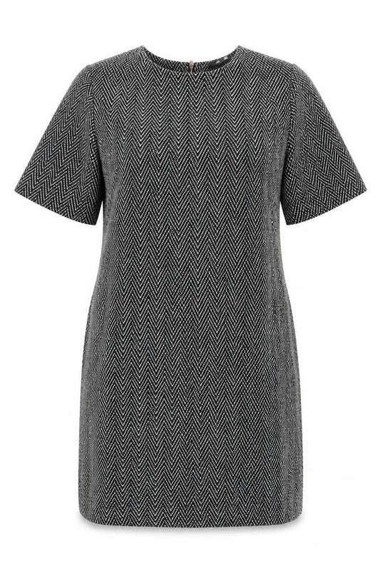 Front view of Next Women’s Black Herringbone Shift Dress, size UK 8, Workwear